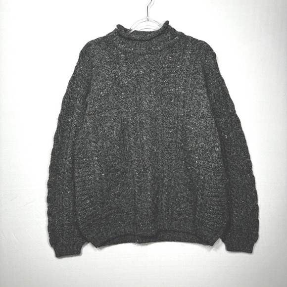 Bonner Ireland Donegal Tweed Cable Knit Mock Neck Wool Sweater Mens XL Vintage